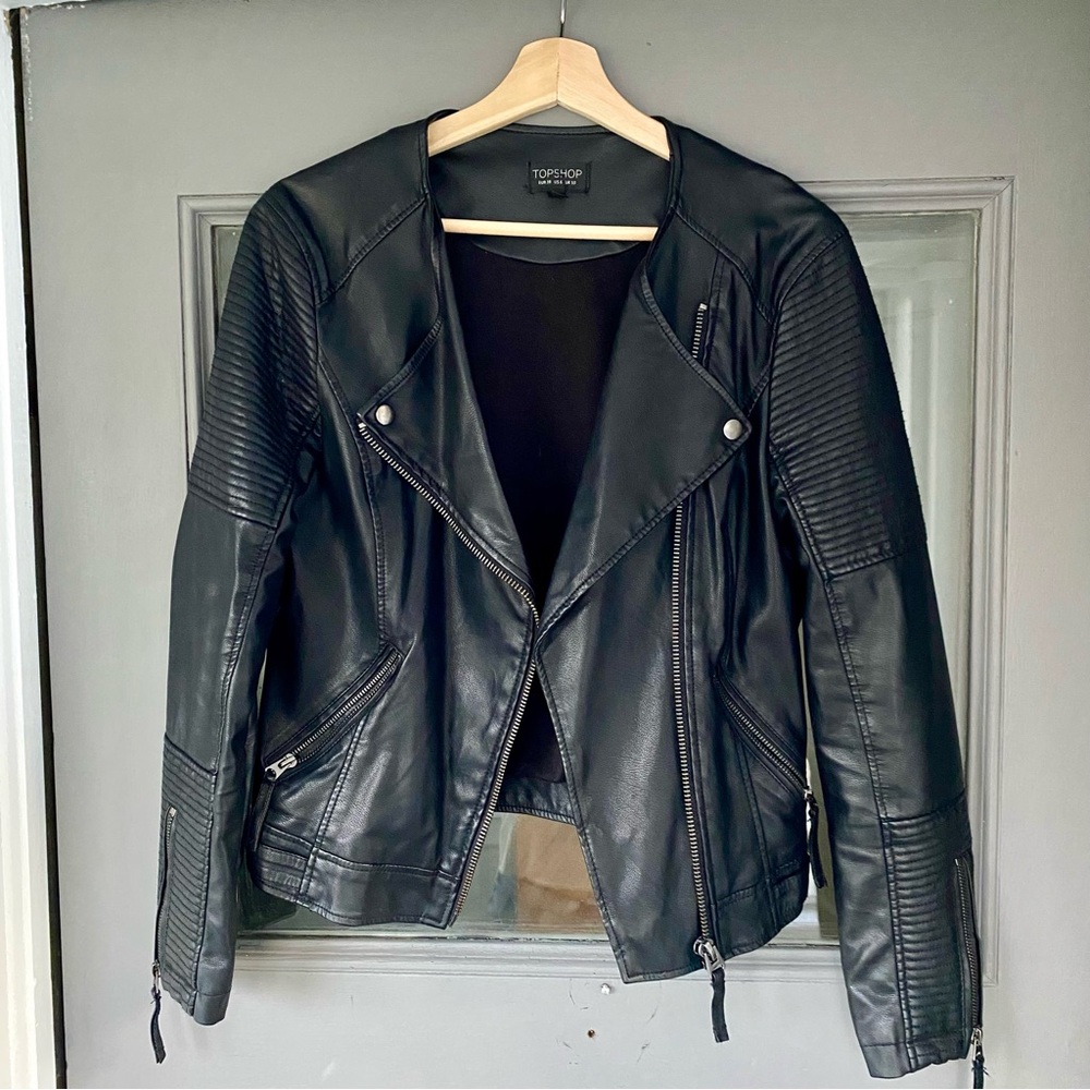 Topshop Faux Leather Moto Jacket Size 6